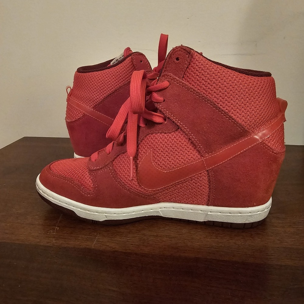 Nike Dunk Sky Hi Mesh Sneakers 644877-600 Womens 7.5 Pink Red Hidden Wedge - Picture 7 of 10